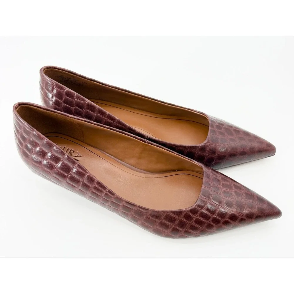 Naturalizer Natalia Kitten Heel Pumps 10W Wide Burgundy Croc Leather NIB Comfort